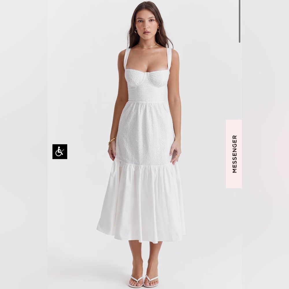 House of CB ELIA WHITE BRODERIE ANGLAISE MIDI SUNDRESS